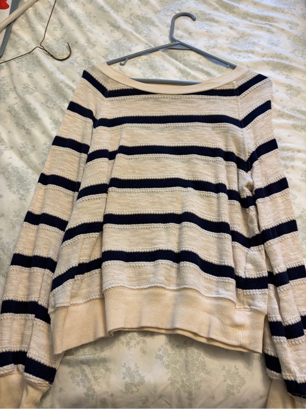 Altar'd State Navy and Cream Striped Crewneck Sweater